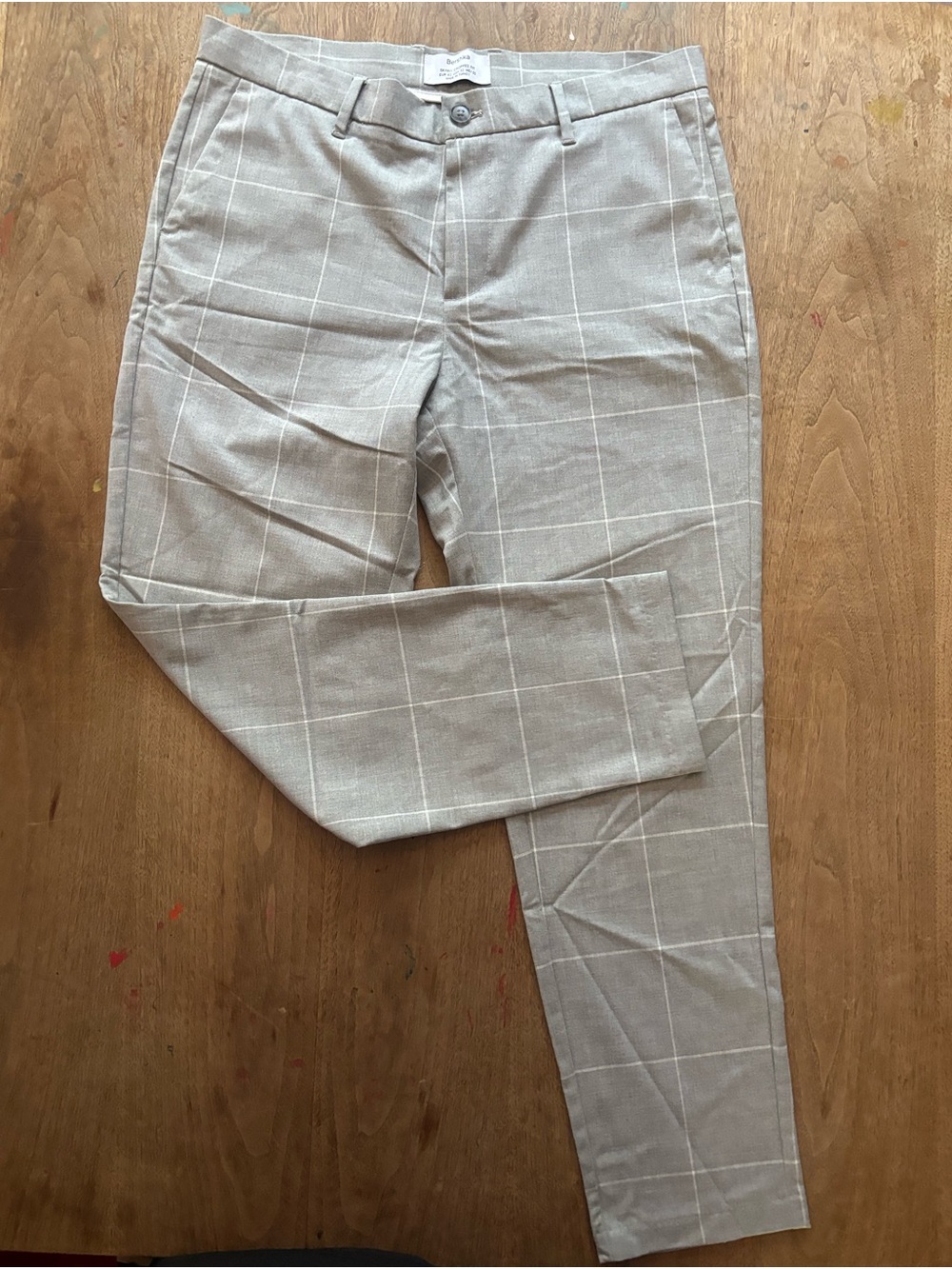 Bershka Light Gray Windowpane Chinos